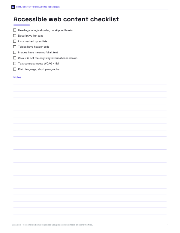 Preview of Printable Accessibility Checklist